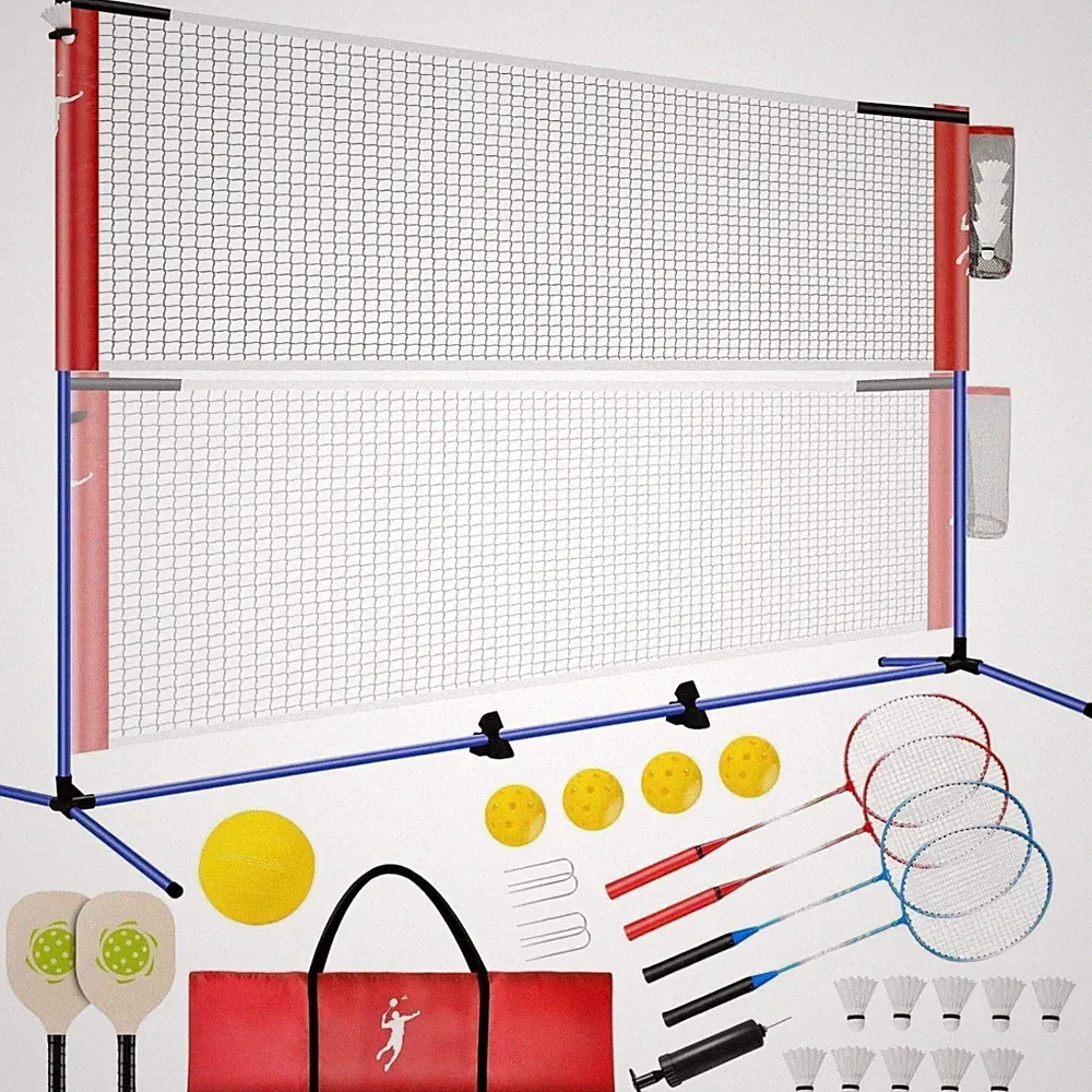 Badminton Netz Volleyball Netz Pickleball Set transportabel höhenverstellbar...