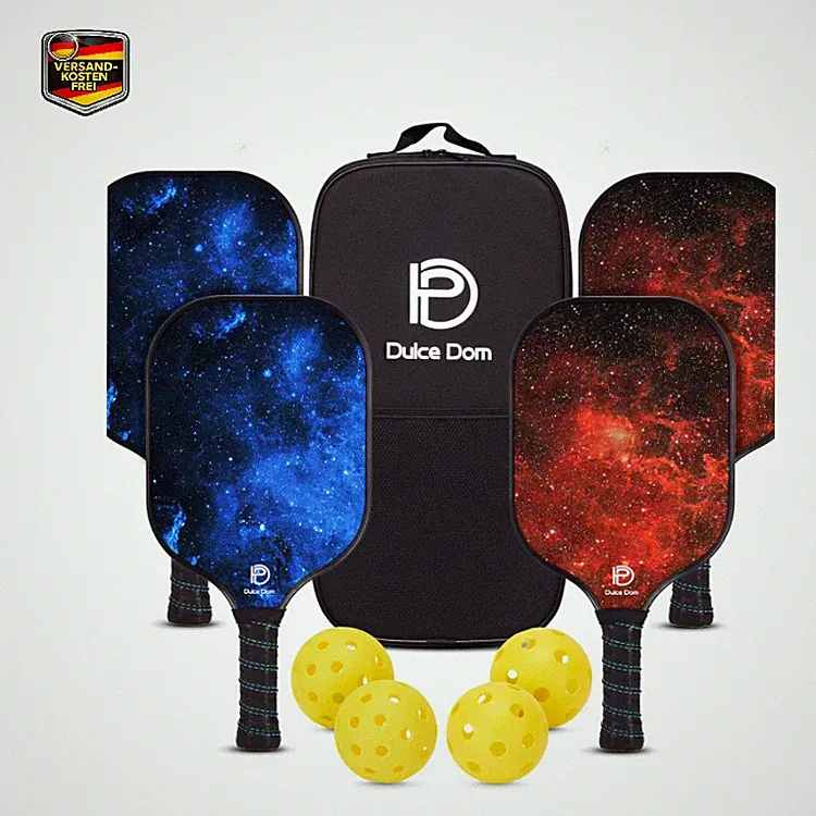 DULCE DOM Pickleball Schläger Set 4er mit 4 Bällen und Tragetasche, Anfänger