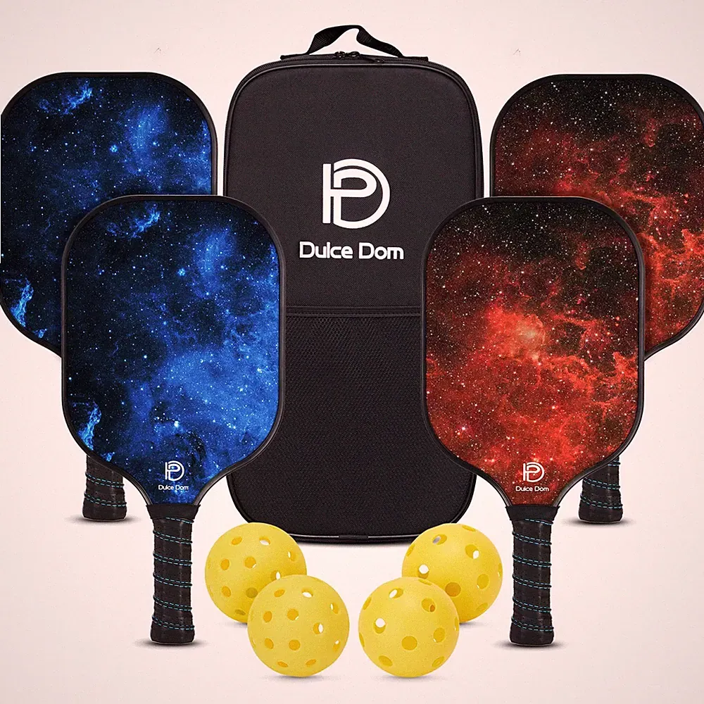 DULCE DOM Pickleball Schläger Set 4er Sternenhimmel mit 4 Bällen und Tasche