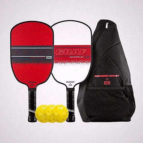 JOOLA Pickleball Set Champion Agassi/Graf 2 Schläger 12 mm 3 Bälle Tasche