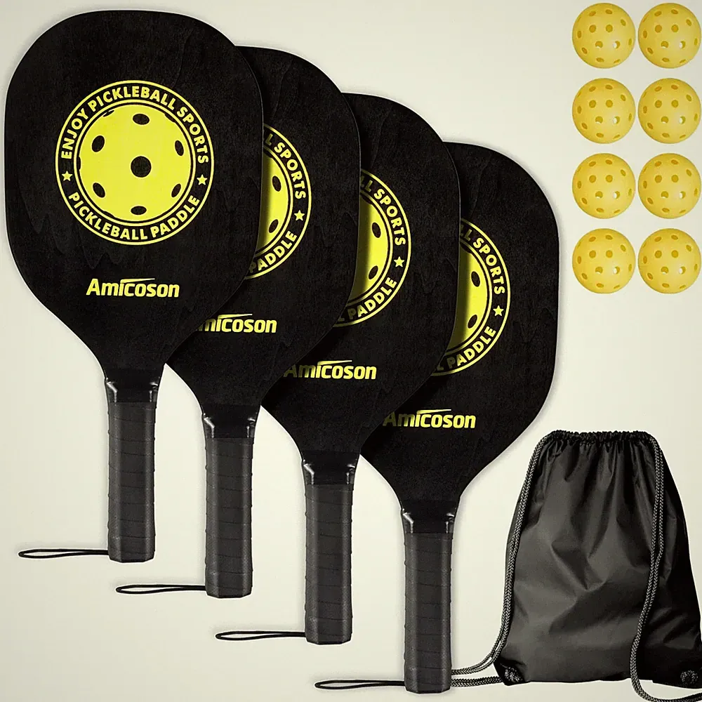 Pickleball Paddel Set 4 Holzschläger 8 Bälle Tragetasche Pickleballset Outdoor