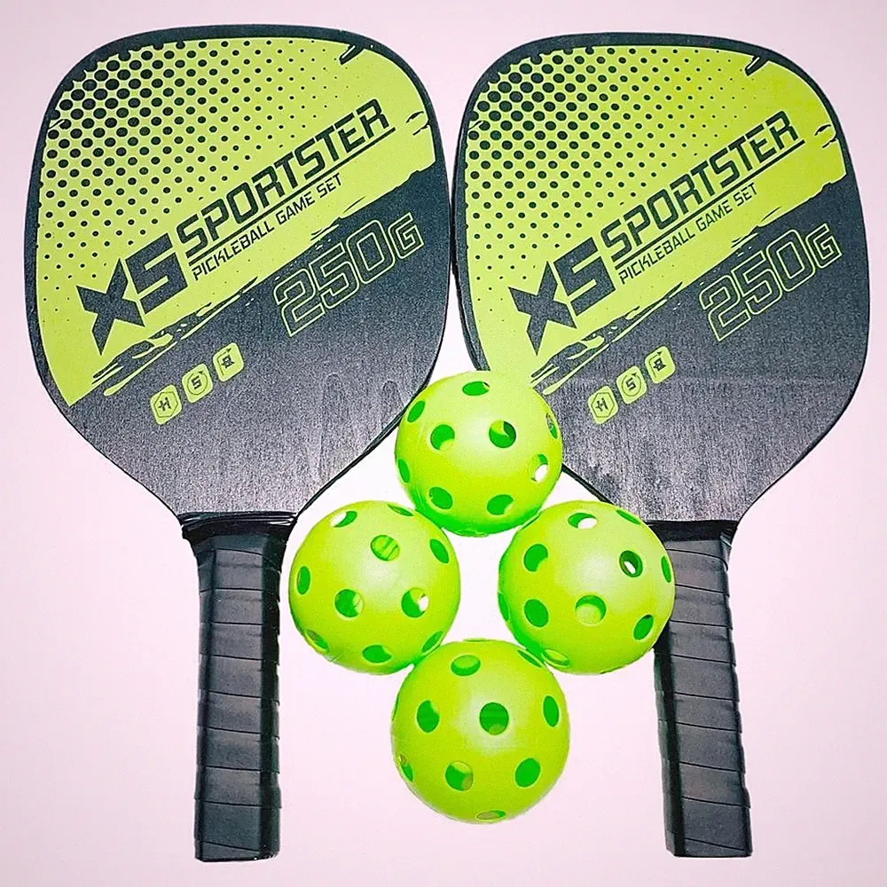 Pickleball Paddle Set Leichte Holzschläger mit Comfort Grip 4 Bälle