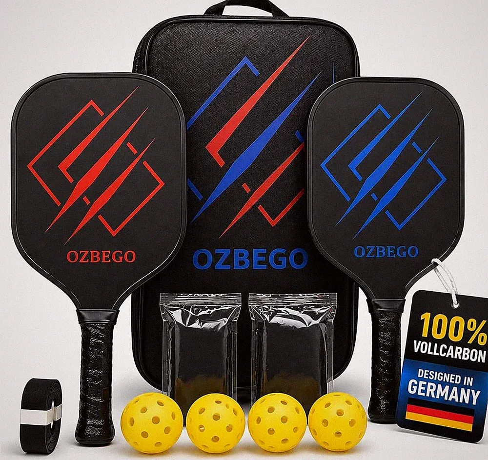 Pickleball Schläger Set 2Er Aus Carbon – Inkl. 4 Bälle, Tasche & Overgrips – Lei