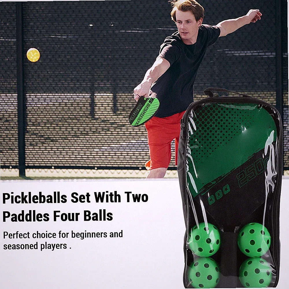 Pickleball-Schläger-Set Aus Pappelholz Mit PP-Griff 4 Bällen Und Aufbewahrungsta