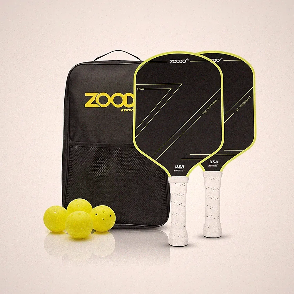 Pickleball-Schläger ZOODO P2 Carbon T700, Grün, mit 4 Bällen