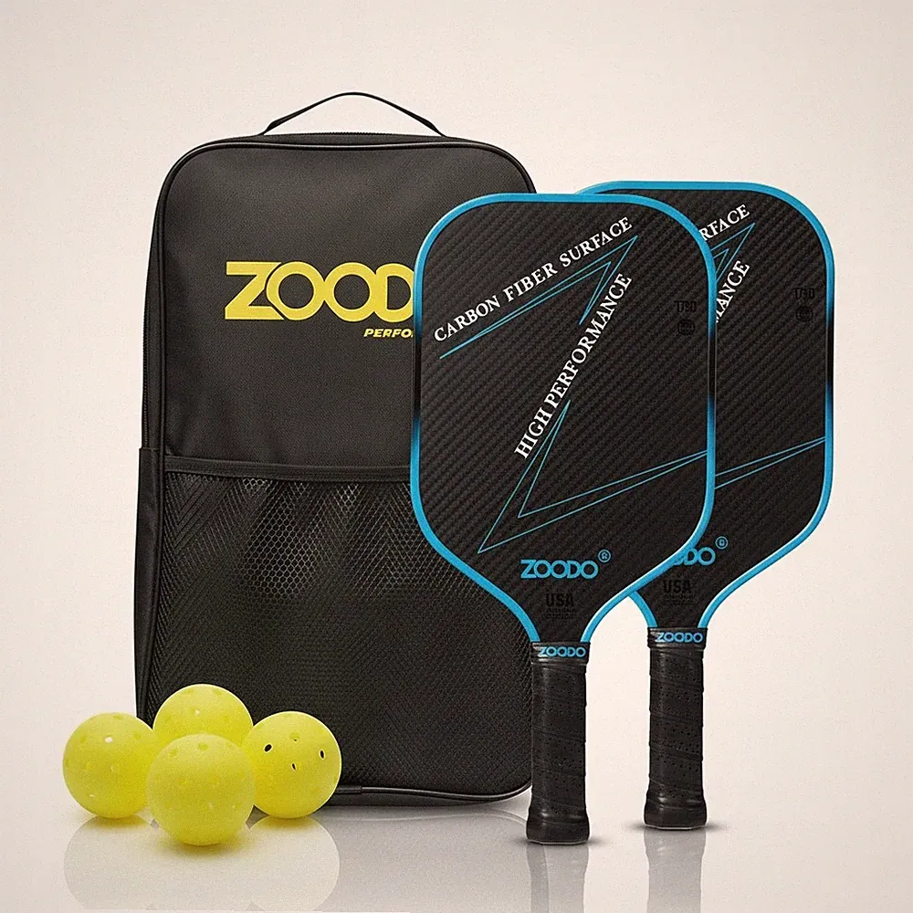 Pickleball-Schläger ZOODO P4 T700 Carbonfaser, Farbverlauf Blau + 4 Bälle