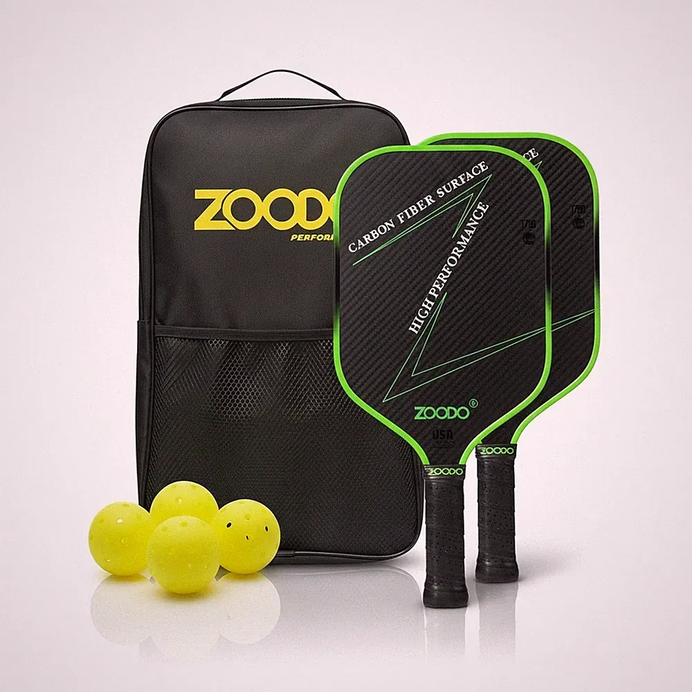 Pickleball-Schläger ZOODO P4 T700 Carbonfaser, Farbverlauf Grün + 4 Bälle