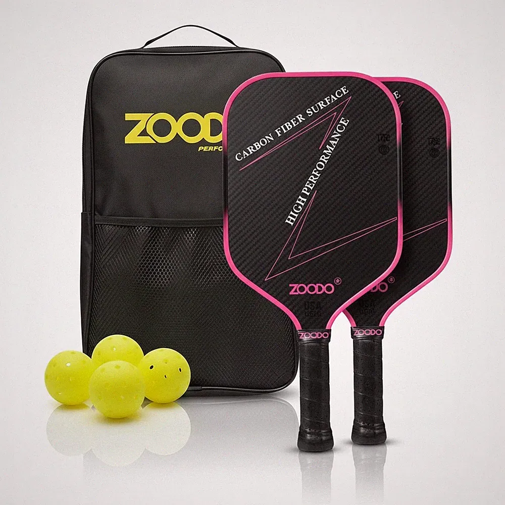 Pickleball-Schläger ZOODO P4 T700 Carbonfaser, Farbverlauf Pink + 4 Bälle