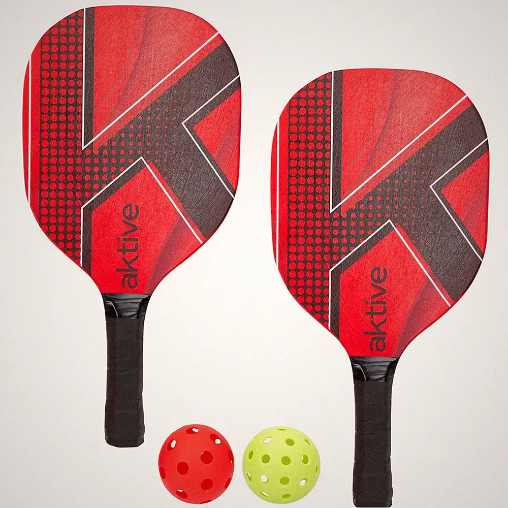 Pickleball SchlägerSet, 4 Schläger aus Holz, mit 2 Bällen und Tragetasche, op...