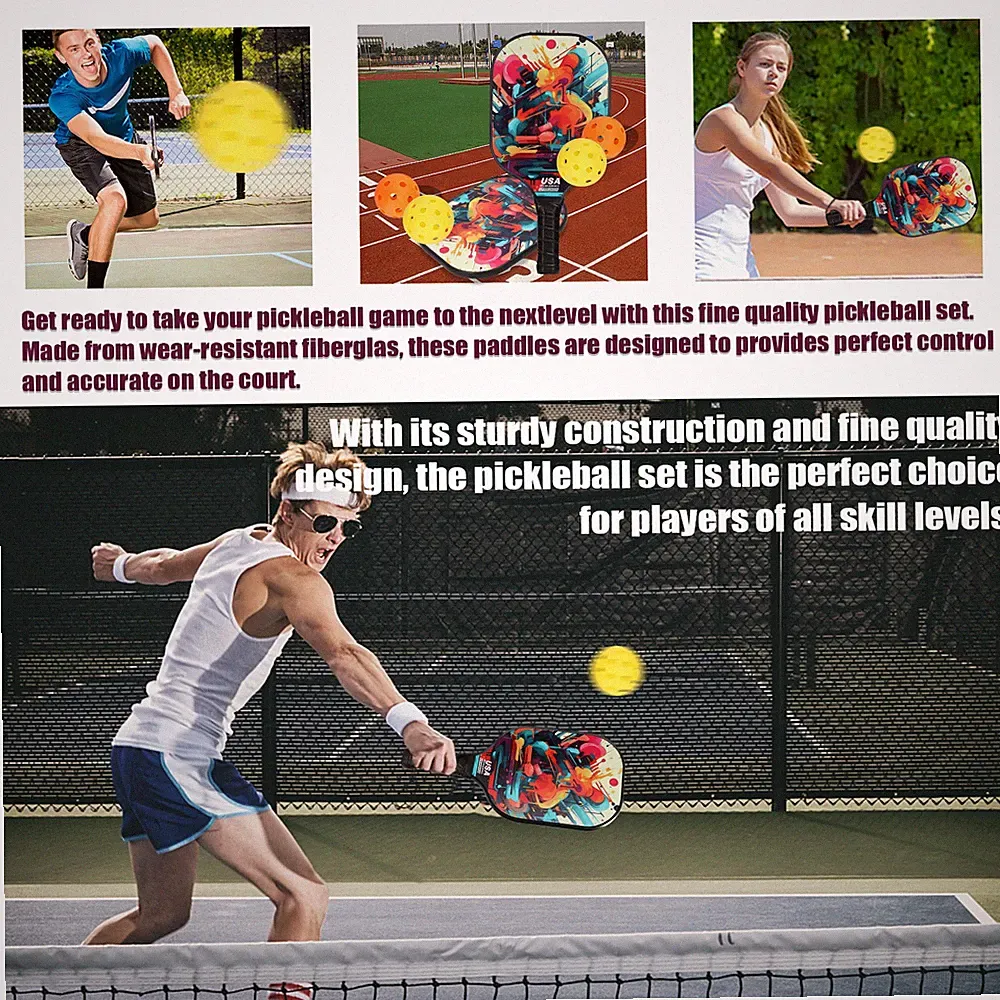 Pickleball-Schlägerset Aus Fiberglas Bestehend Aus 2 Schlägern Und 4 Pickl H2Sa