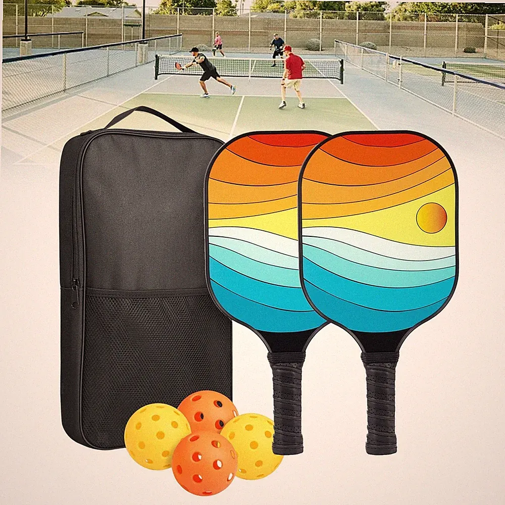 Pickleball Schlägerset Aus Fiberglas mit 2 Schlägern, 4 Bällen Und