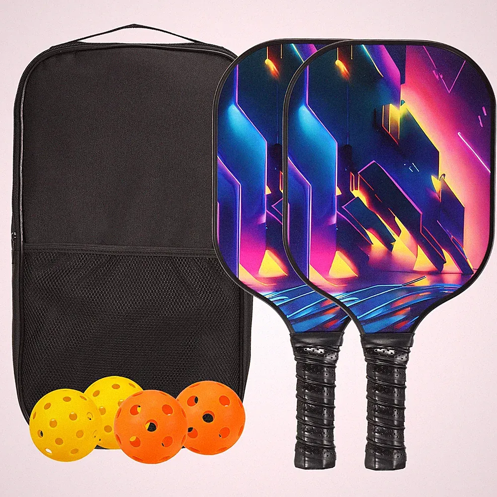 Pickleball-Schlägerset mit Fiberglas-Oberfläche,1 Tragetasche,Rot Blau Lila