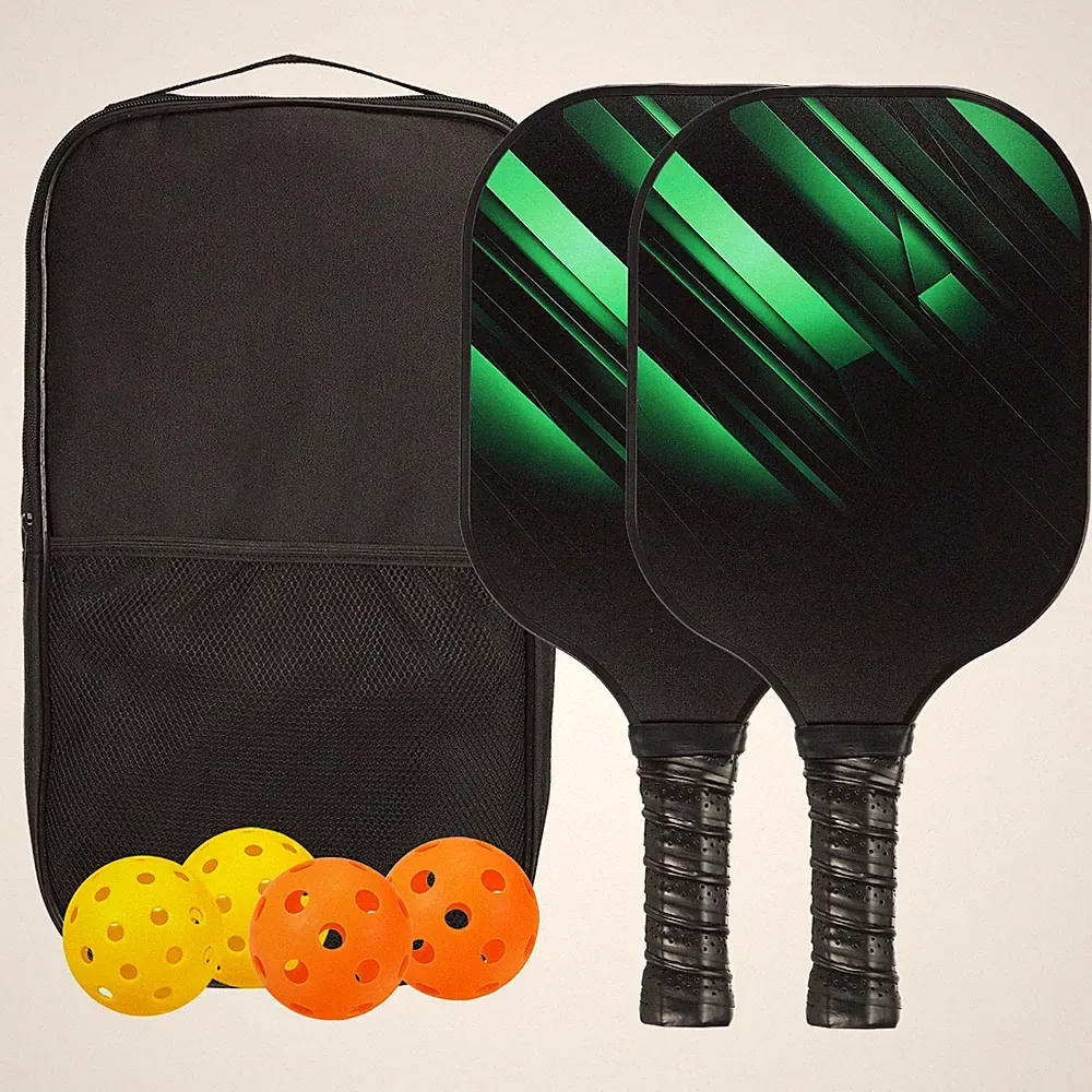 Pickleball-Schlägerset mit Fiberglas-Oberfläche,1 Tragetasche,Schwarz Grün