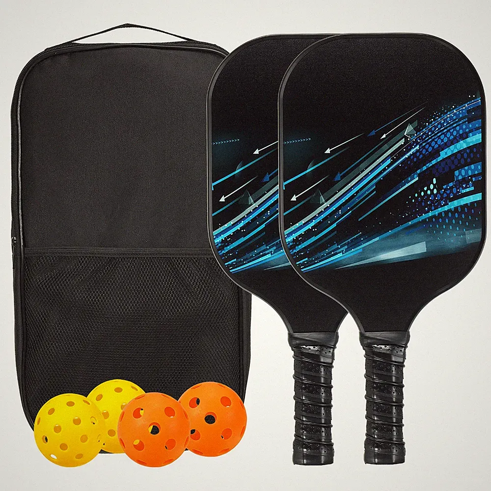 Pickleball-Schlägerset mit Fiberglas-Oberfläche,Blau Weiß Hell