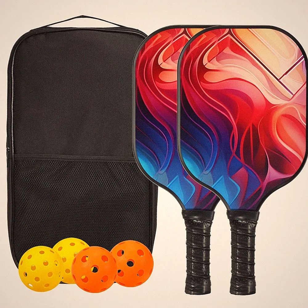 Pickleball-Schlägerset mit Fiberglas-Oberfläche,Flamme Blau Rot