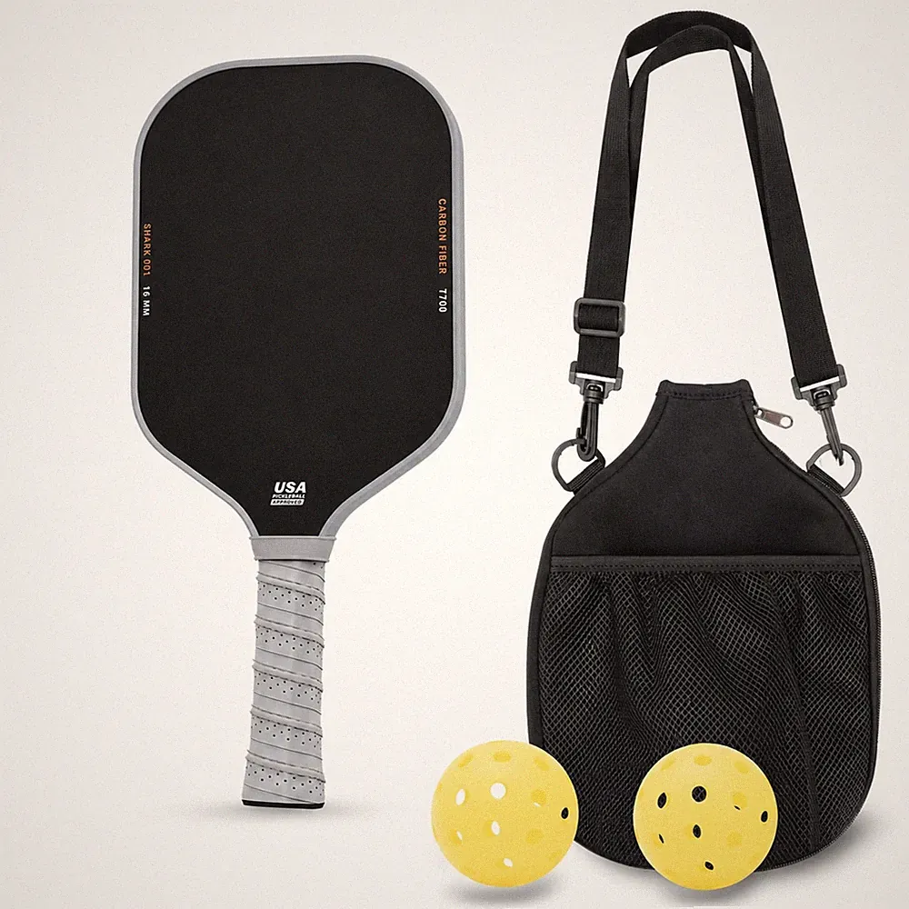 Pickleball-Set 16mm Pickleball-Schläger Carbon-Optik für Hobbyspieler, Anfänger