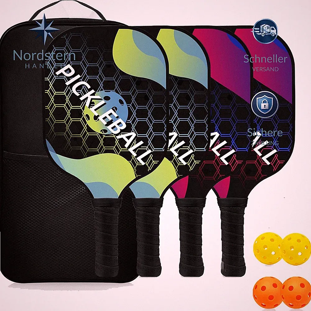 Pickleball Set Fiberglas Schläger Paddle 2/4 Schläger 4 Bälle Tragetasche