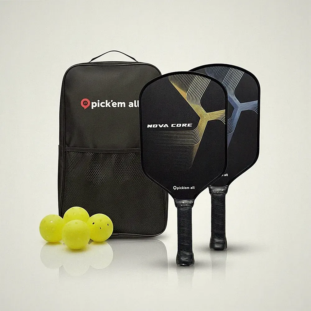 Pickleball Set mit 2 Schlägern, 4 Bällen und Tasche, Fiberglas