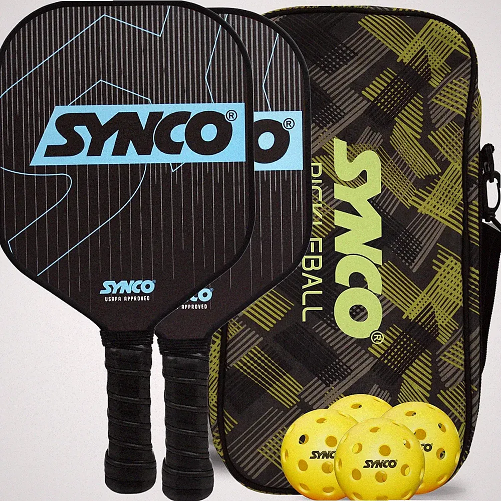 Synco Premium Pickleball Set mit 2 Fiberglas Schläger + 4 Bälle 1061